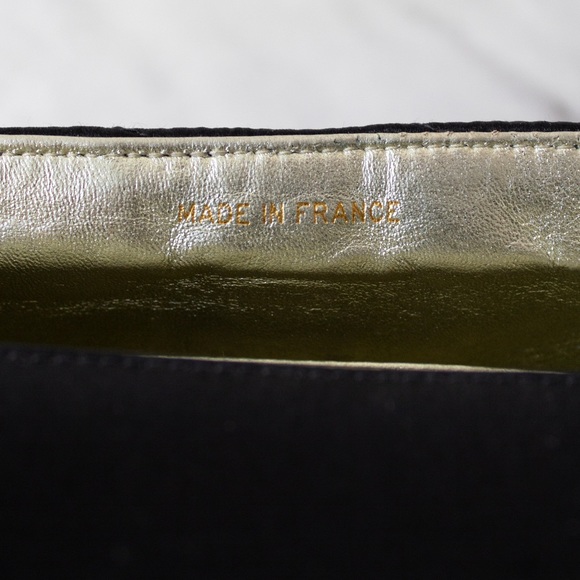 Chanel Vintage 1992 Black Gold Crystal Embellished CC Satin Diagonal Evening Bag - Picture 12 of 13